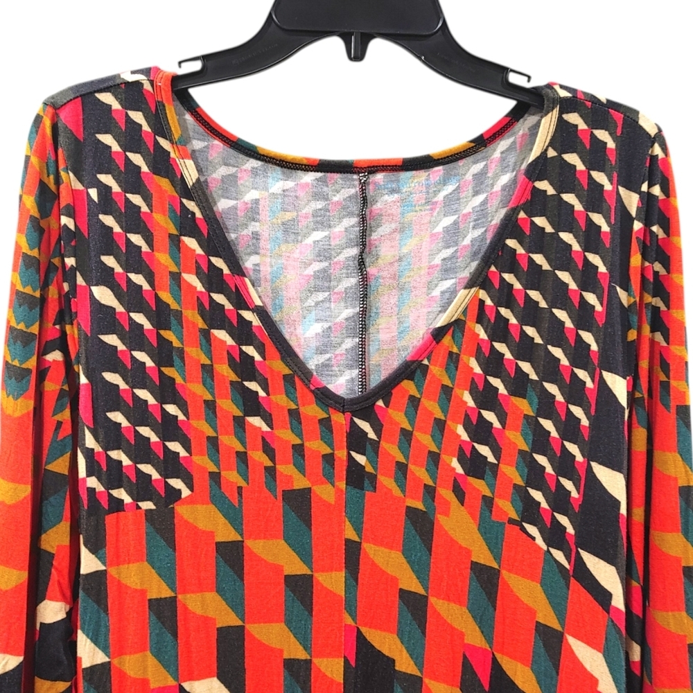 Soft Surroundings Colorful Geometric V-Neck Long Sleeve Maxi Dress Women Size M - Picture 4 of 8
